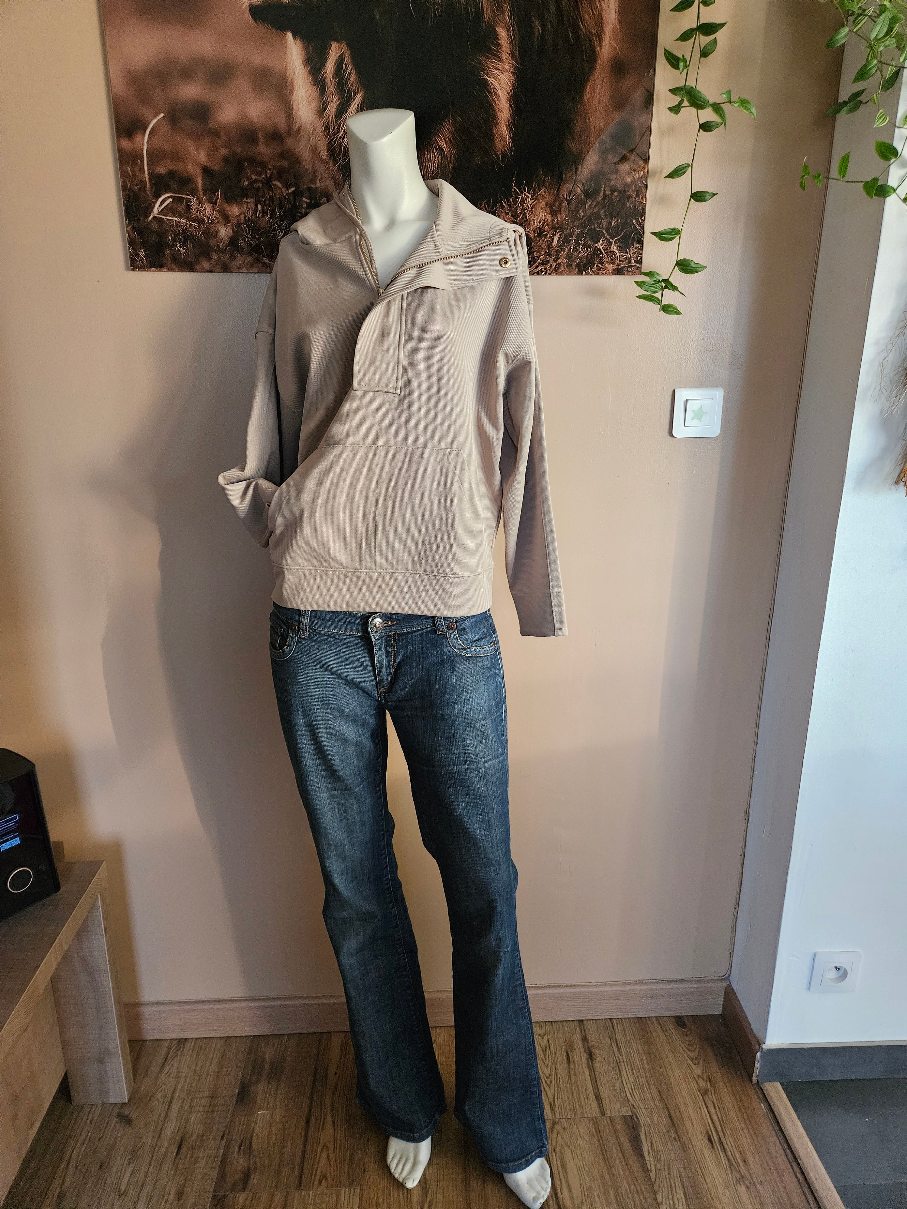 Pull à Capuche Beige avec Zip Ming Taille S - Seconde Main Comme Neuf