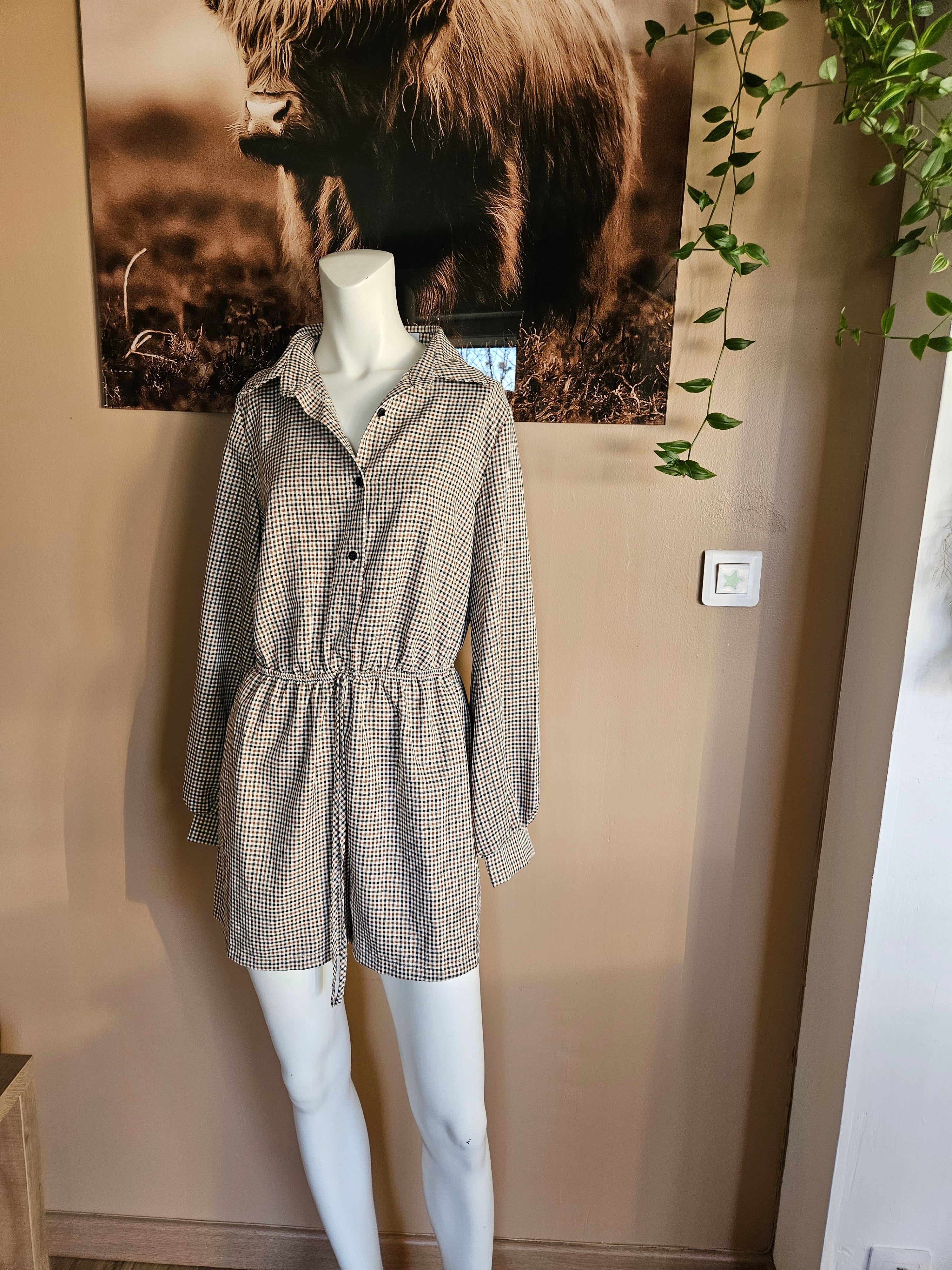 Robe Short à Carreaux Beige Zusamme Taille 38 - Seconde Main