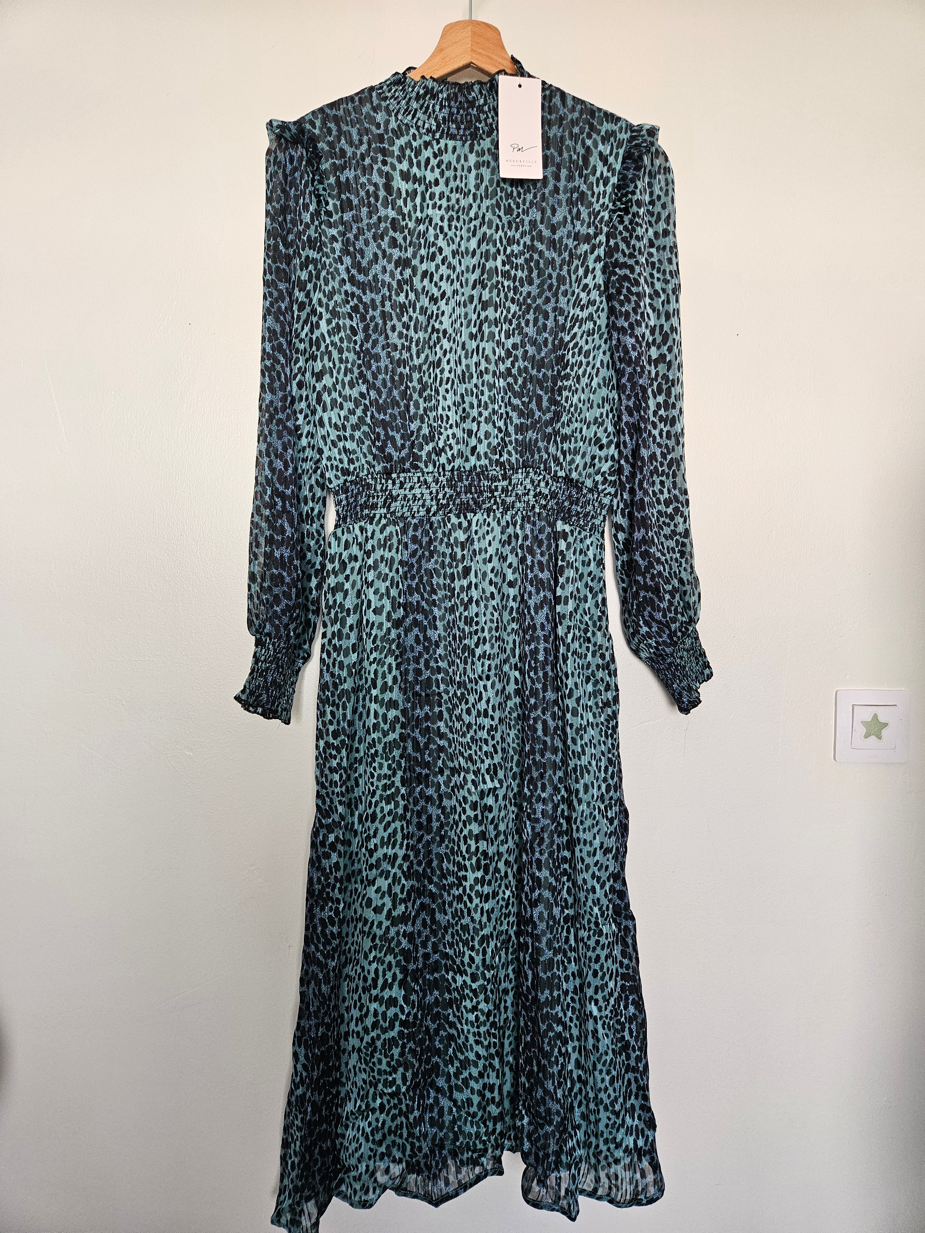 Robe Longue Verte à Pois Noirs Mère et Fille - Neuve